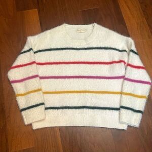 Dreamers women’s fluffy white multi-colored striped sweater size XL‎